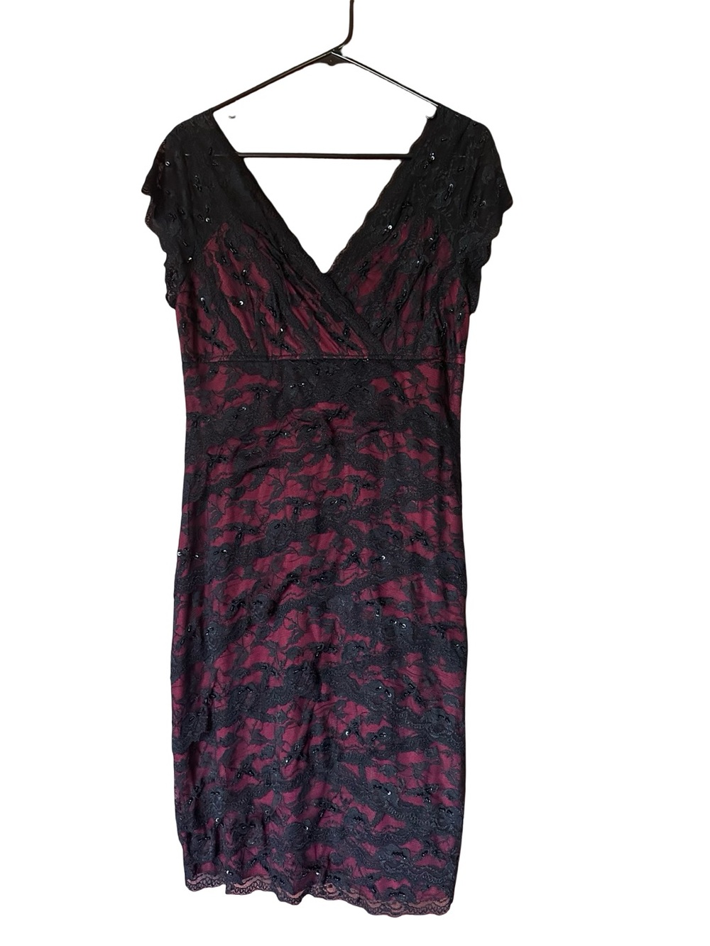 Marina Black Lace Overlay V-Neck Dress with Res Underlay